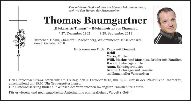 Traueranzeige Thomas Baumgartner