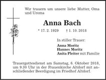 Traueranzeige Anna Bach