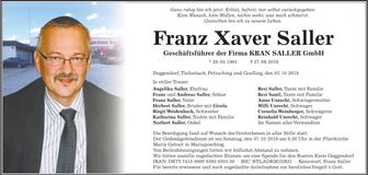 Traueranzeige Franz Xaver Saller