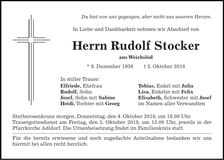 Traueranzeige Rudolf Stocker