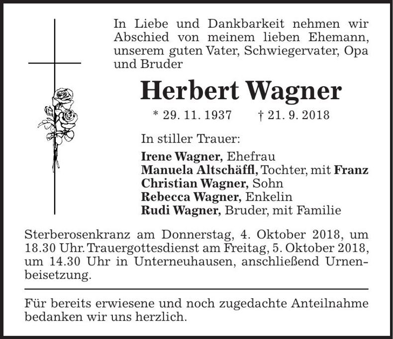 Traueranzeige Herbert Wagner
