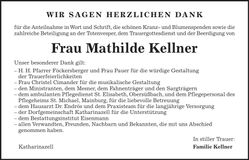 Traueranzeige Mathilde Kellner