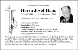 Traueranzeige Josef Haas