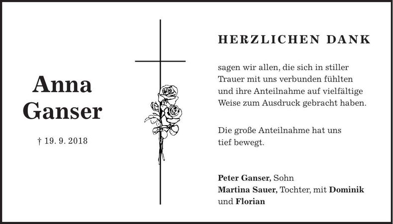 Traueranzeige Anna Ganser
