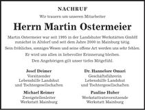 Traueranzeige Martin Ostermeier