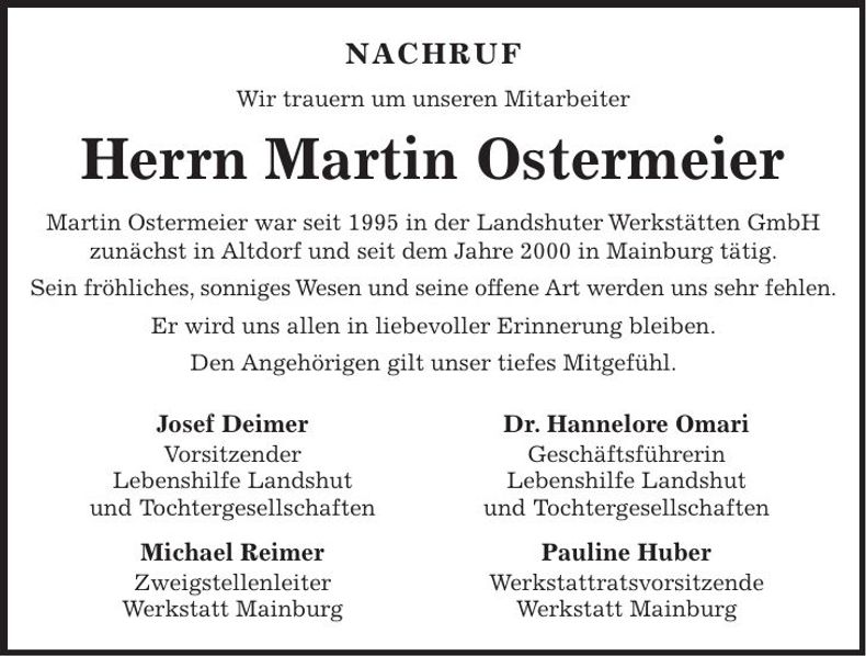 Traueranzeige Martin Ostermeier