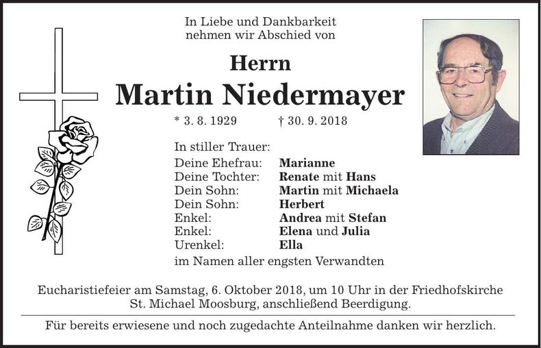 Traueranzeige Martin Niedermayer