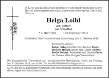 Traueranzeige Helga Loibl