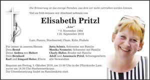 Traueranzeige Elisabeth Pritzl