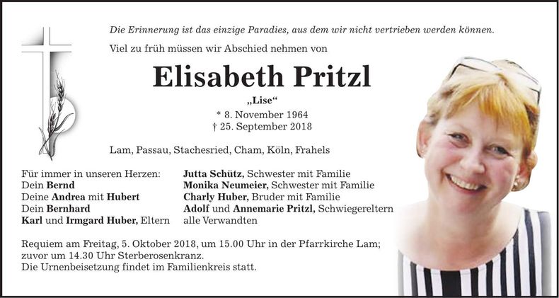 Traueranzeige Elisabeth Pritzl