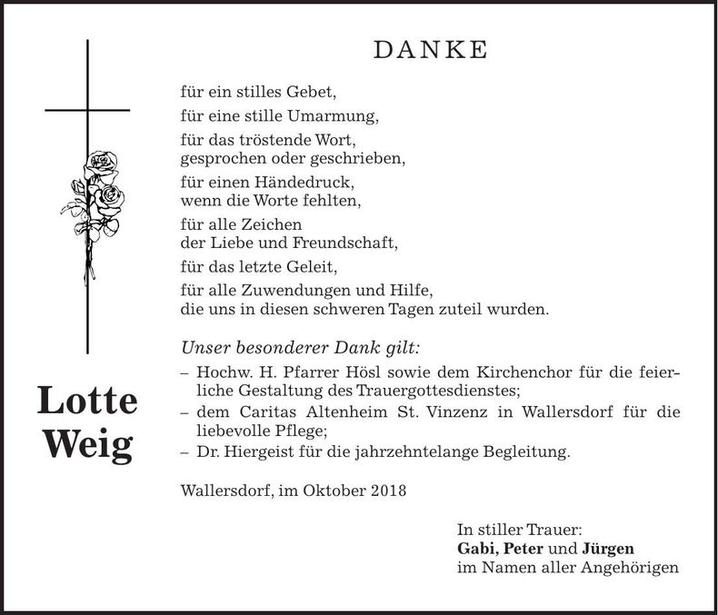 Traueranzeige Lotte Weig