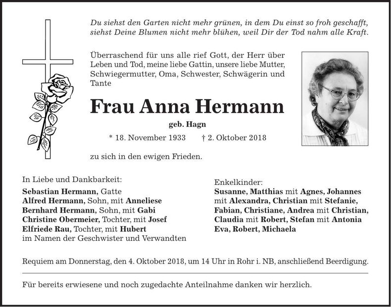 Traueranzeige Anna Hermann
