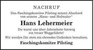 Traueranzeige Hans Lehermeier