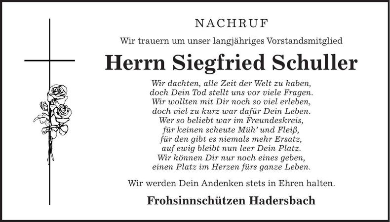 Traueranzeige Siegfried Schuller