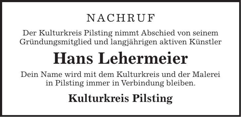 Traueranzeige Hans Lehermeier