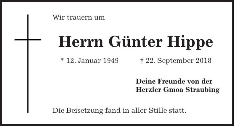 Traueranzeige Günter Hippe