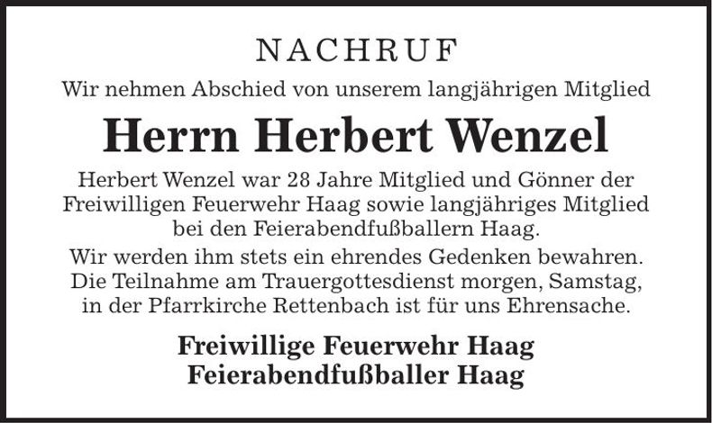 Traueranzeige Herbert Wenzel