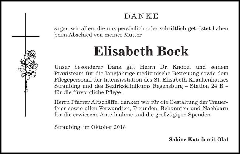 Traueranzeige Elisabeth Bock