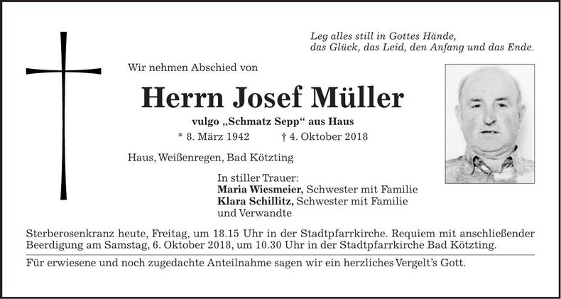 Traueranzeige Josef Müller