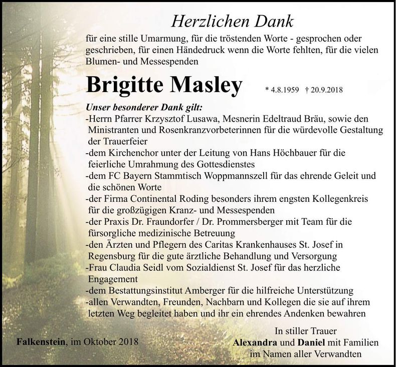 Traueranzeige Brigitte Masley