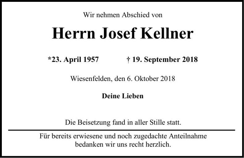 Traueranzeige Josef Kellner