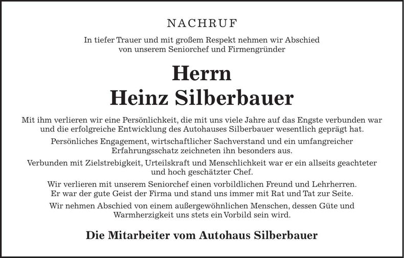 Traueranzeige Heinz Silberbauer