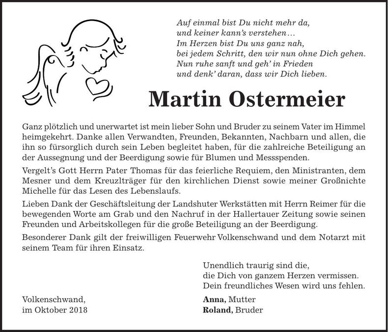 Traueranzeige Martin Ostermeier