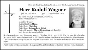 Traueranzeige Rudolf Wagner