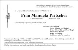 Traueranzeige Manuela Pritscher
