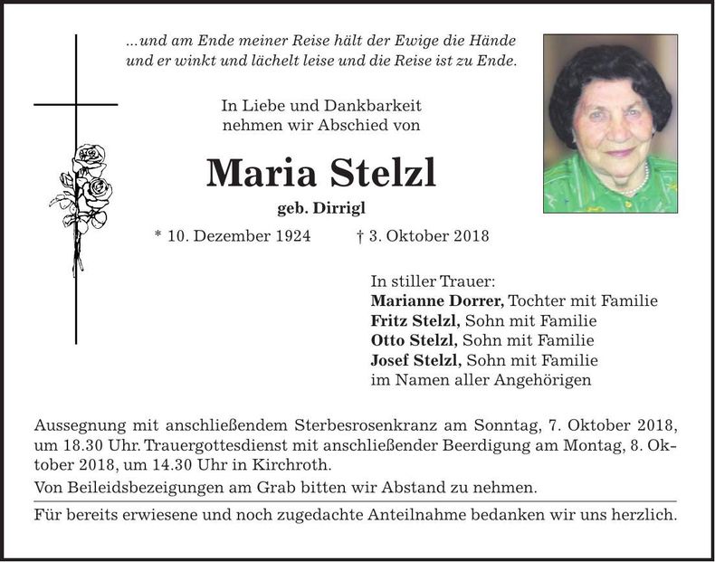 Traueranzeige Maria Stelzl