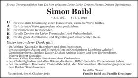 Traueranzeige Simon Baibl