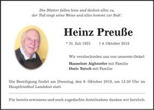 Traueranzeige Heinz Preuß