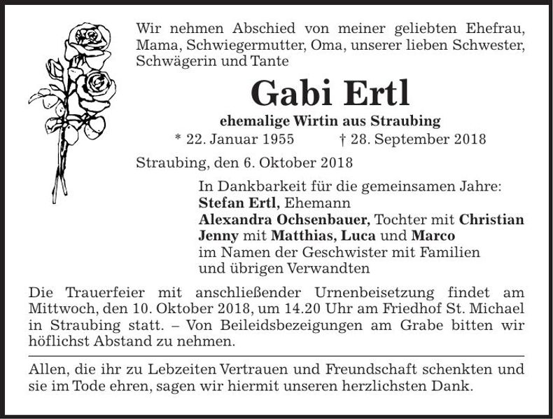 Traueranzeige Gabi Ertl