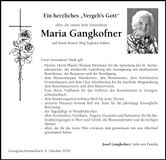 Traueranzeige Maria Gangkofner