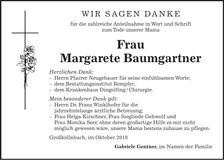 Traueranzeige Margarete Baumgartner