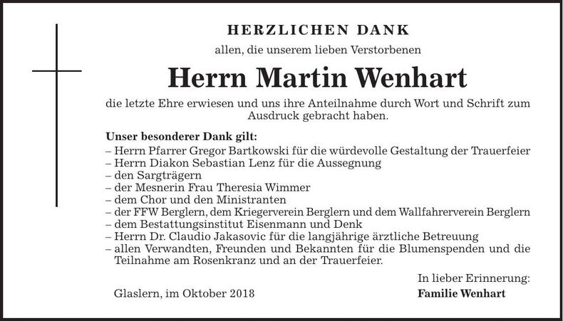 Traueranzeige Martin Wenhart