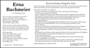 Traueranzeige Erna Bachmeier