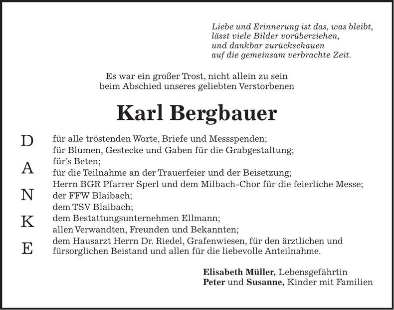 Traueranzeige Karl Bergbauer