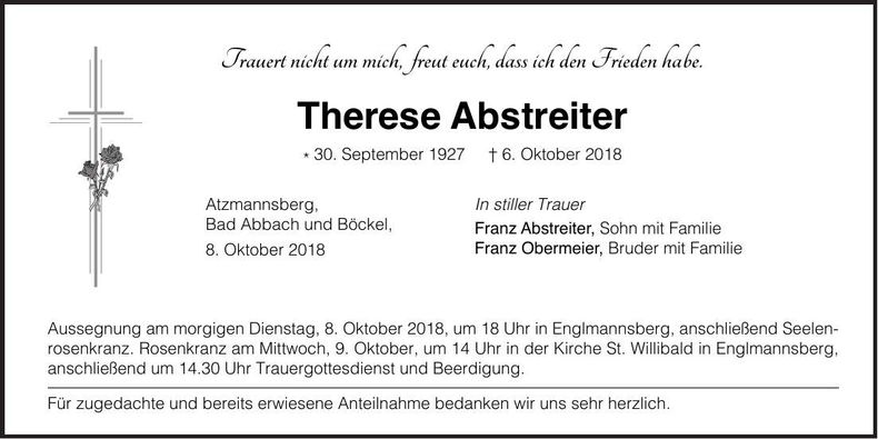 Traueranzeige Therese Abstreiter