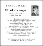 Traueranzeige Monika Steiger