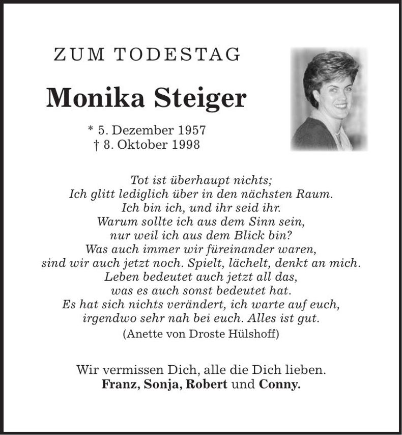 Traueranzeige Monika Steiger