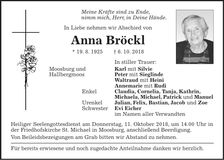 Traueranzeige Anna Bröckl