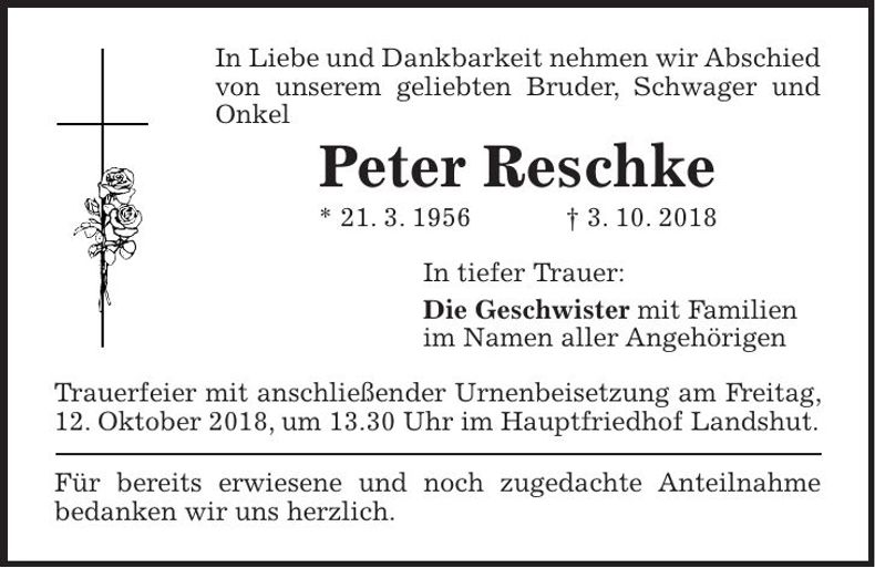 Traueranzeige Peter Reschke