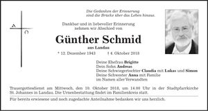 Traueranzeige Günther Schmid