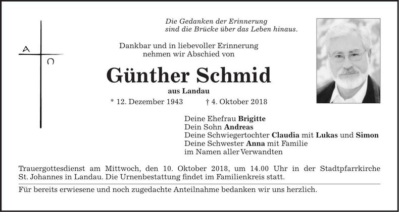 Traueranzeige Günther Schmid