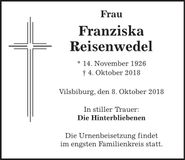 Traueranzeige Franziska Reisenwedel