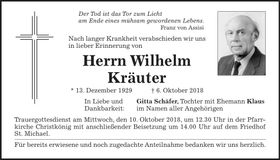 Traueranzeige Wilhelm Kräuter