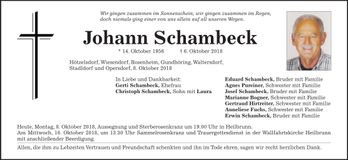 Traueranzeige Johann Schambeck