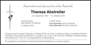 Traueranzeige Therese Abstreiter