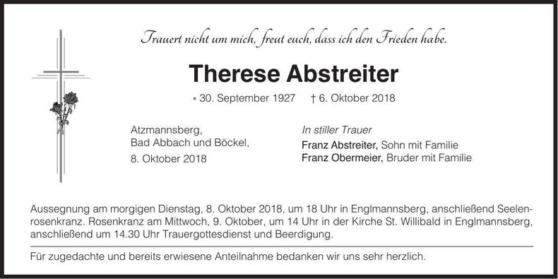 Traueranzeige Therese Abstreiter